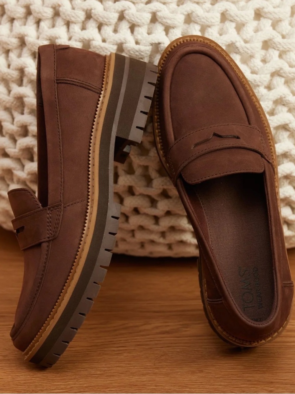 TOMS Brown Leather Cara Loafers- NWOT